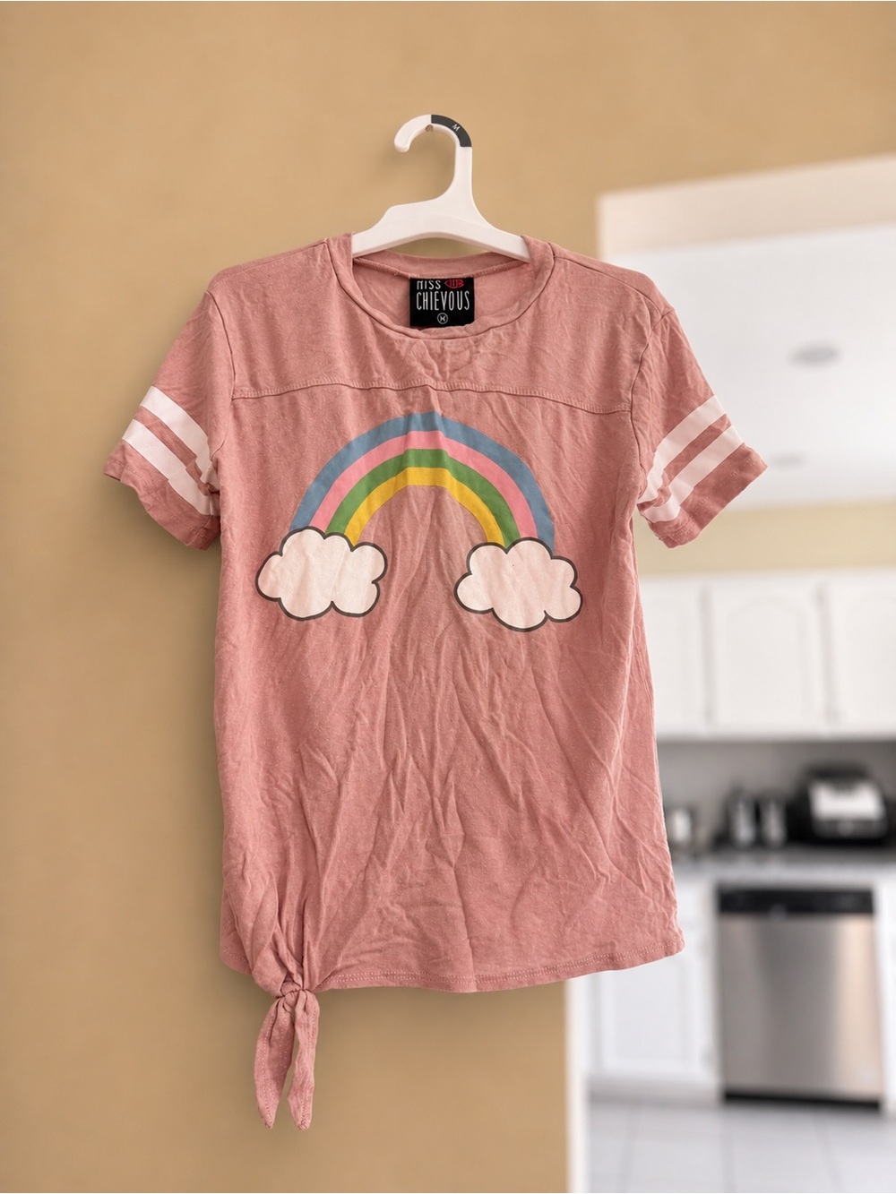 Girls Rainbow Tie-Front Shirt – Pink Graphic Tee